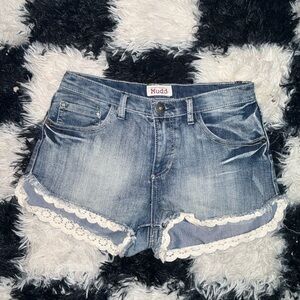 Mudd Women's Blue Denim Shorts with Lace Trim